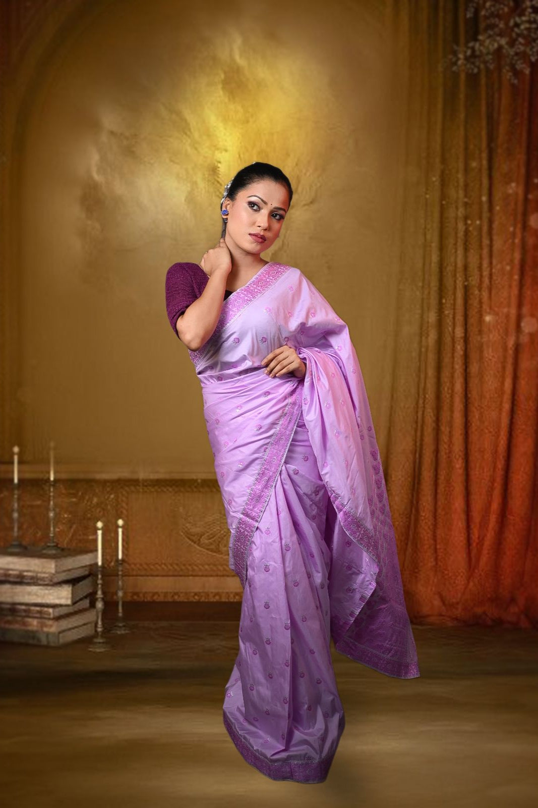 Assam Handloom Purple & Pink Mix Pat Silk Saree